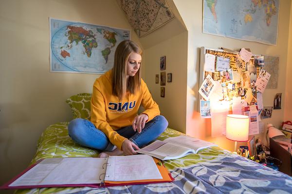 Resident in her Belford Hall dorm room